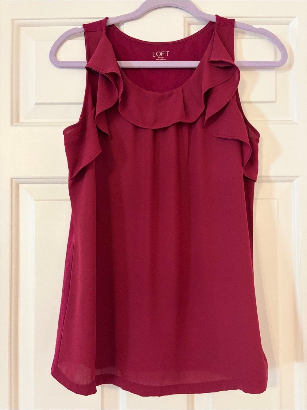 LOFT Berry Ruffle-Trim Sleeveless Top